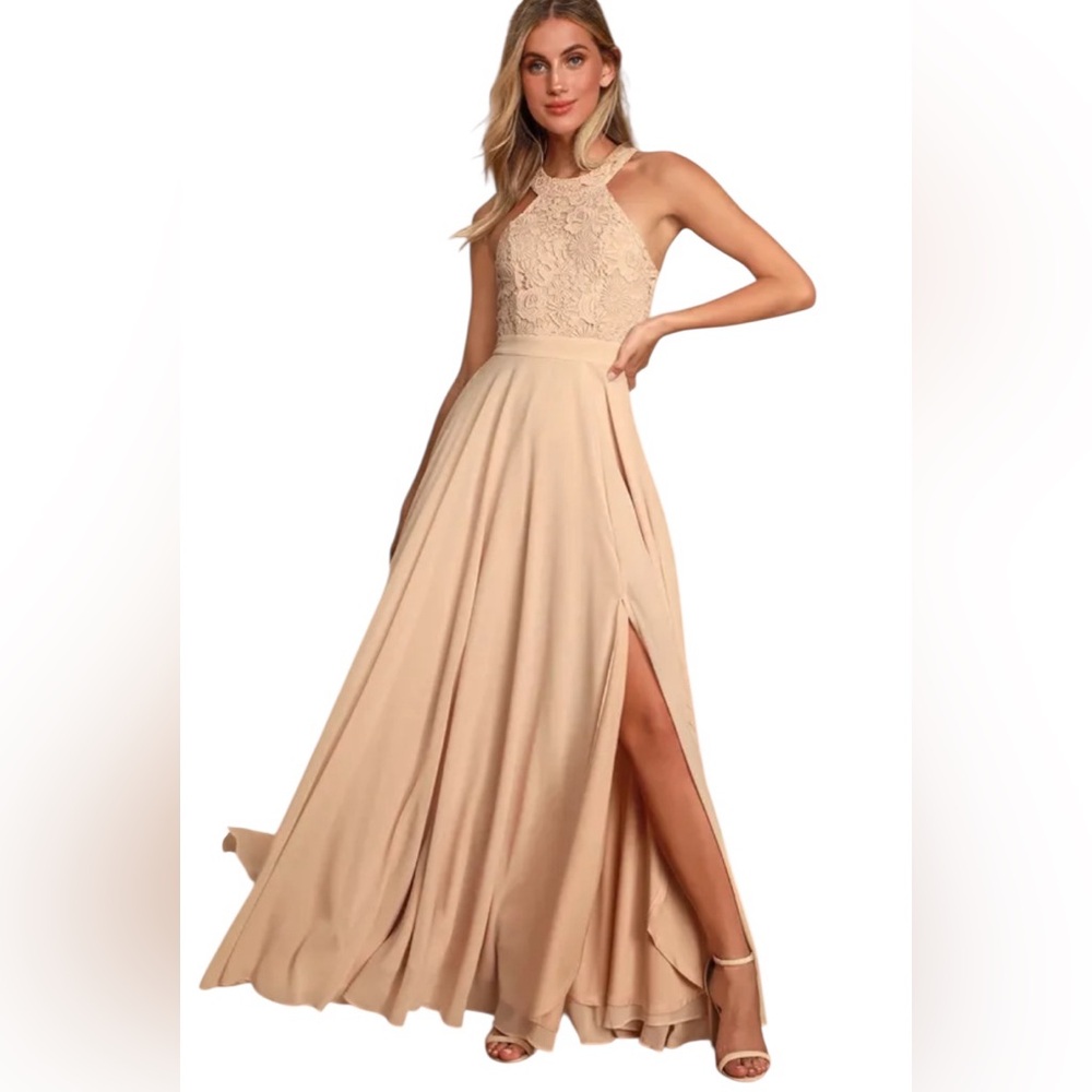 NWT Elegant Picture Perfect Blush Lace Maxi Dress